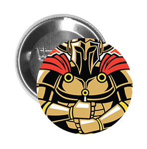 Round Pinback Button Pin Brooch Shiny Golden Knight School Sport Team Mascot in Shield Cartoon Icon - Zoom