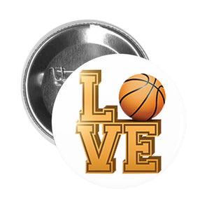 Round Pinback Button Pin Brooch Shiny Golden Love Basketball Cartoon Icon