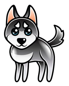 Shiny Gray Steel Husky Wolf Puppy Dog Cartoon Vinyl Decal Sticker