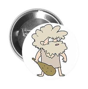 Round Pinback Button Pin Brooch Shocked Confused Ancient Stone Age Caveman Cartoon