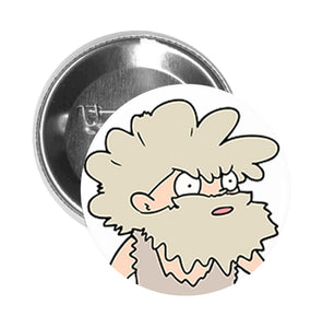 Round Pinback Button Pin Brooch Shocked Confused Ancient Stone Age Caveman Cartoon - Zoom