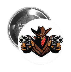 Round Pinback Button Pin Brooch Shooting Double Pistol Cowboy Bandit Cartoon