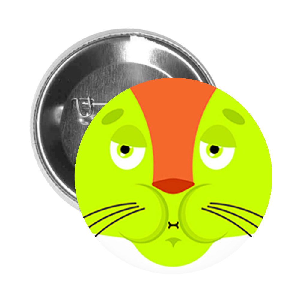 Round Pinback Button Pin Brooch Sick Ill Orange Fox Kitty Cat Cartoon - Zoom