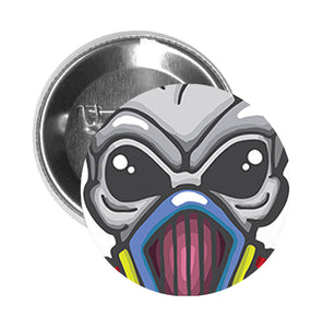 Round Pinback Button Pin Brooch Sick Zombie Skull with Rainbow Gas Mask Cartoon - Zoom