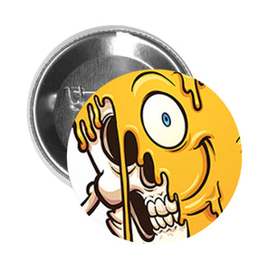 Round Pinback Button Pin Brooch Silly Funny Spray Can Cartoon Emoji - Melting Yellow - Zoom