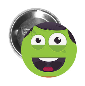 Round Pinback Button Pin Brooch Silly Green Monster Face Icon