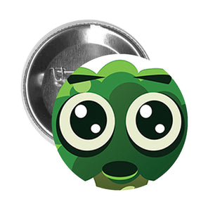 Round Pinback Button Pin Brooch Silly Green Shocked Broccoli Emoji Cartoon - Zoom