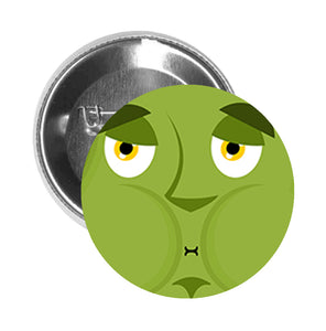 Round Pinback Button Pin Brooch Silly Green Sick Stomach Cartoon Emoji - Zoom