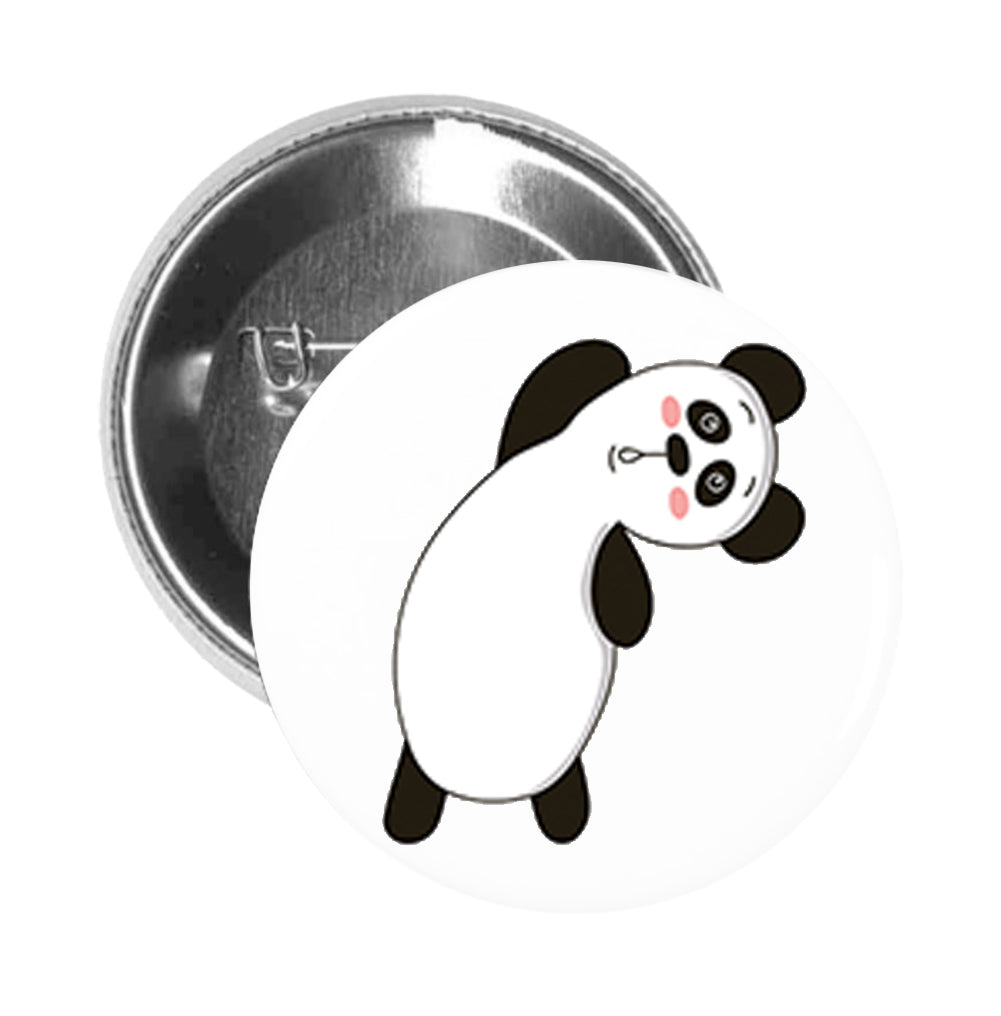 Round Pinback Button Pin Brooch Silly Happy Blushing Panda Bear Cartoon #4