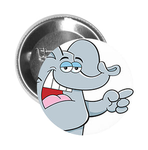 Round Pinback Button Pin Brooch Silly Happy Pointing Gray Zoo Elephant Cartoon - Zoom