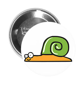 Round Pinback Button Pin Brooch Silly Happy Snail with Green Shell Cartoon