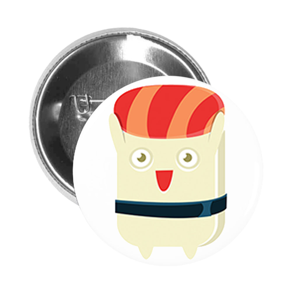 Round Pinback Button Pin Brooch Silly Happy Sushi Sashimi Cartoon Emoji