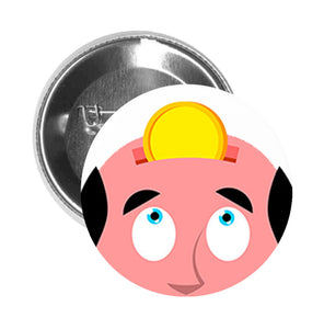 Round Pinback Button Pin Brooch Silly Man Piggy Bank with Golden Coin Cartoon - Zoom