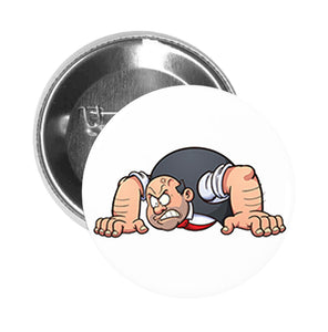 Round Pinback Button Pin Brooch Silly Nervous Balding Office Man Cartoon #1