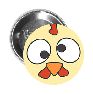 Round Pinback Button Pin Brooch Silly Nervous Cute Goofy Chicken Cartoon - Zoom