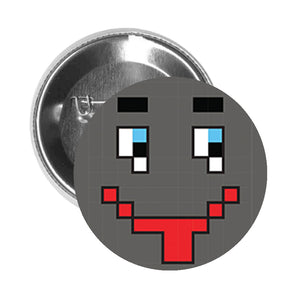 Round Pinback Button Pin Brooch Silly Pixelated Video Game Monster Cartoon Emoji (3) - Zoom