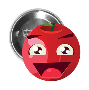 Round Pinback Button Pin Brooch Silly Red Happy Apple Emoji Cartoon - Zoom