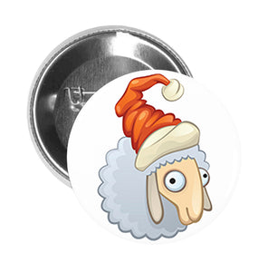 Round Pinback Button Pin Brooch Silly Santa Furry Lamb Cartoon Icon