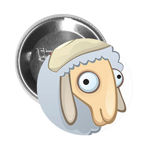 Round Pinback Button Pin Brooch Silly Santa Furry Lamb Cartoon Icon - Zoom