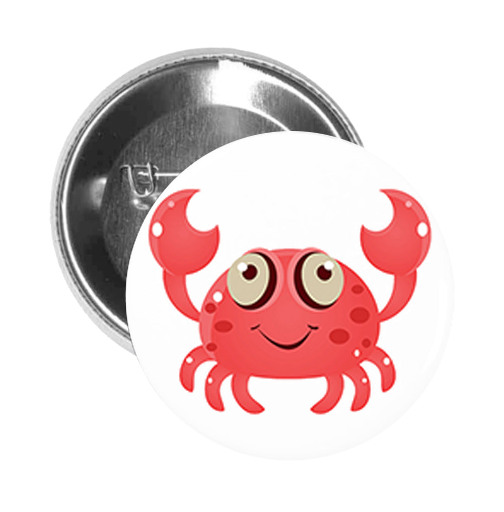 Round Pinback Button Pin Brooch Silly Sea Creature Cartoon Emoji - Crab