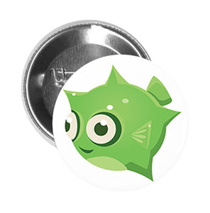 Round Pinback Button Pin Brooch Silly Sea Creature Cartoon Emoji - Green Blowfish