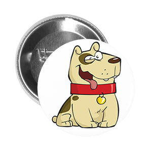Round Pinback Button Pin Brooch Silly Twitchy Beige Spotted Cartoon Puppy Dog