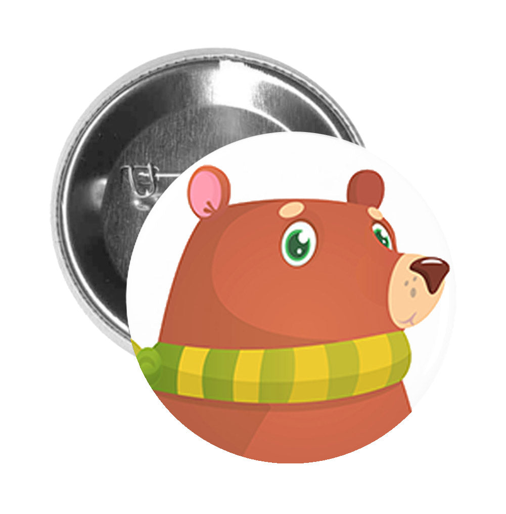 Round Pinback Button Pin Brooch Silly Adorable Goofy Nursery Animal Cartoon - Bear - Zoom