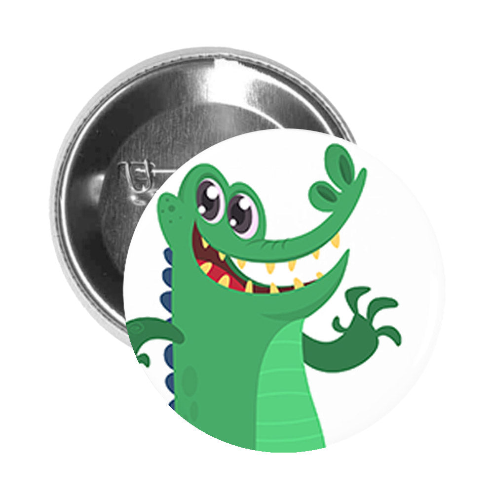 Round Pinback Button Pin Brooch Silly Adorable Goofy Nursery Animal Cartoon - Crocodile
