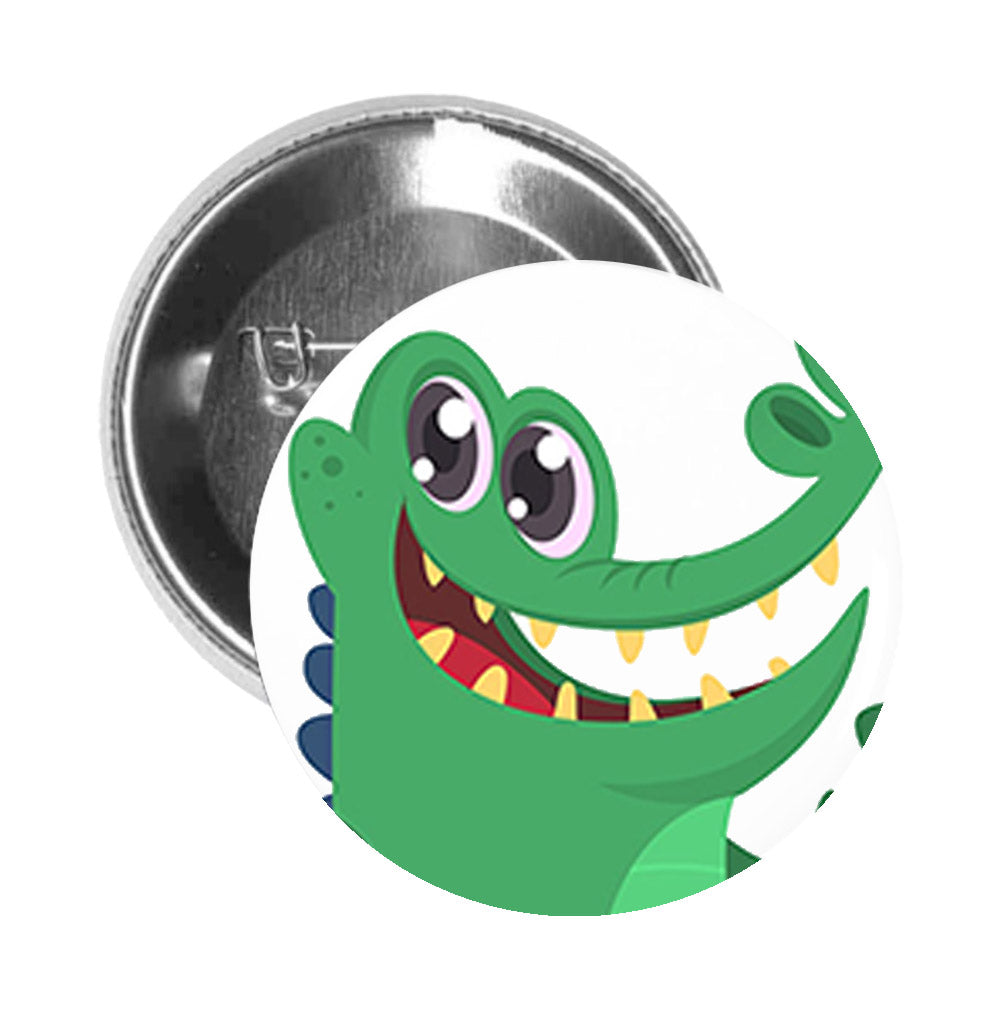 Round Pinback Button Pin Brooch Silly Adorable Goofy Nursery Animal Cartoon - Crocodile - Zoom