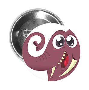 Round Pinback Button Pin Brooch Silly Adorable Goofy Nursery Animal Cartoon - Elephant - Zoom