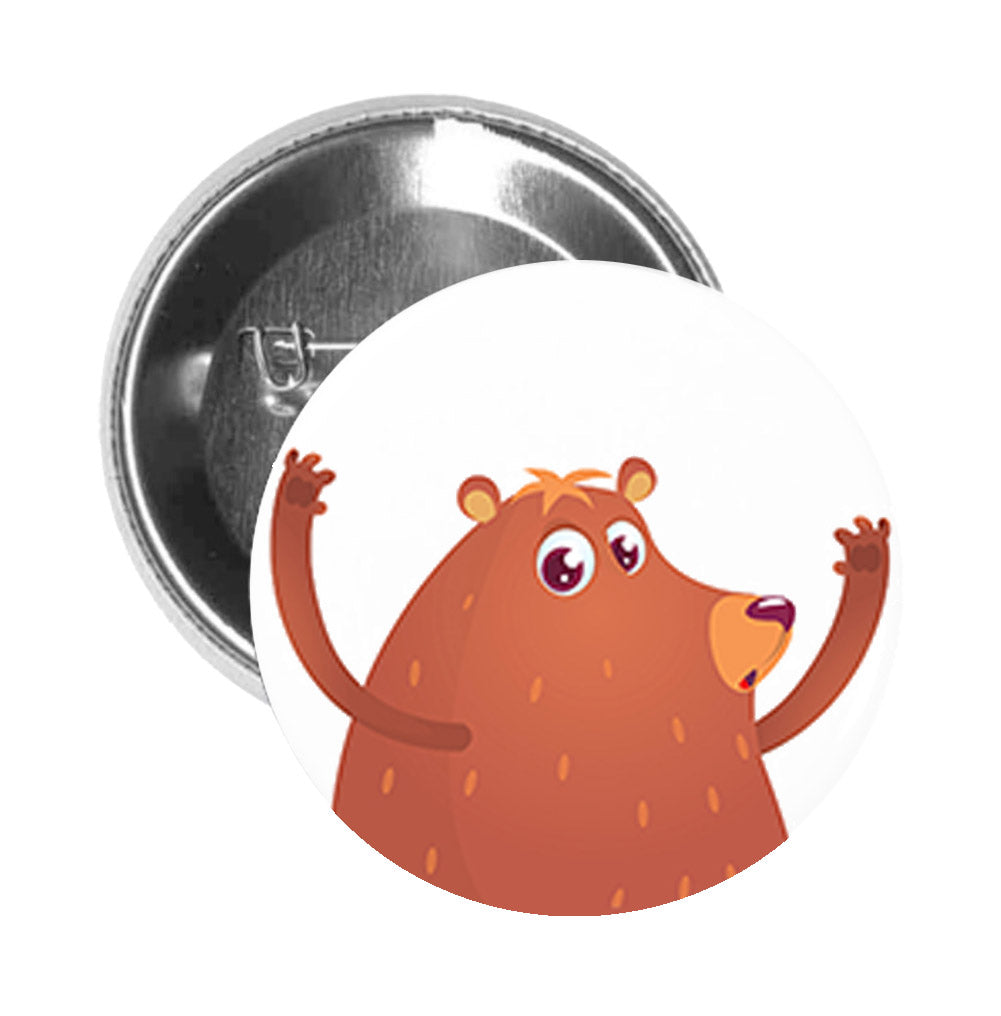 Round Pinback Button Pin Brooch Silly Adorable Goofy Nursery Animal Cartoon - Groundhog