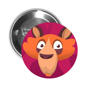 Round Pinback Button Pin Brooch Silly Adorable Goofy Nursery Animal Cartoon - Orange Lion - Zoom