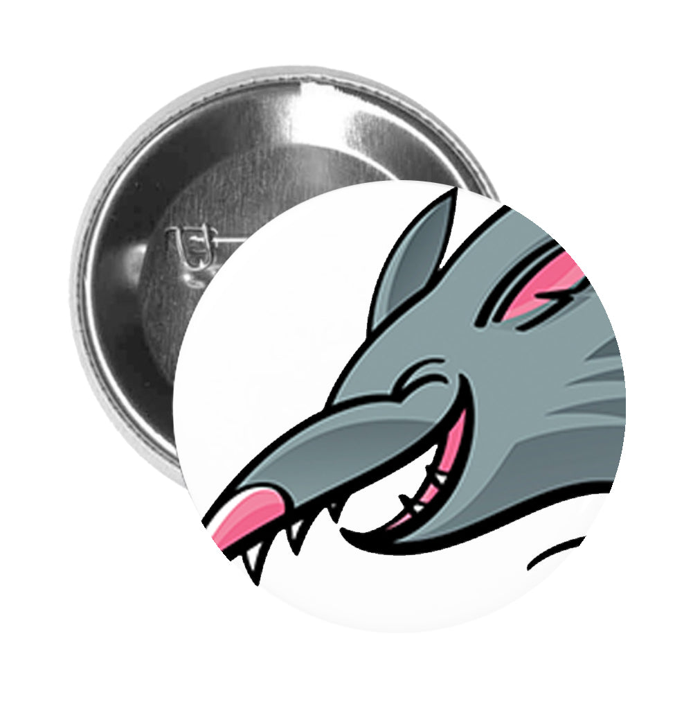 Round Pinback Button Pin Brooch Silly Creepy Laughing Gray Rat with Pink Tail Cartoon - Zoom