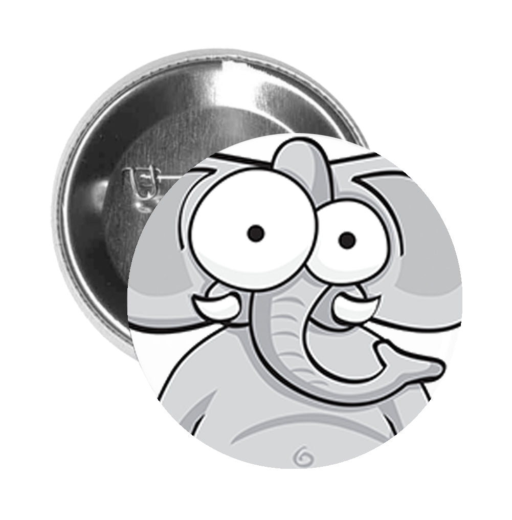 Round Pinback Button Pin Brooch Silly Eye Bulge Gray Elephant Cartoon - Zoom