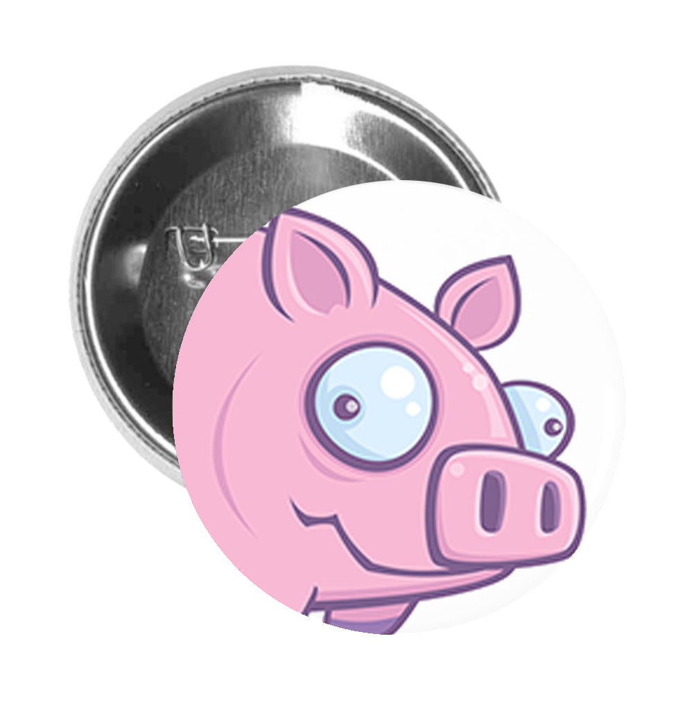 Round Pinback Button Pin Brooch Silly Flying Pink Angle Piggie Pig Cartoon - Zoom