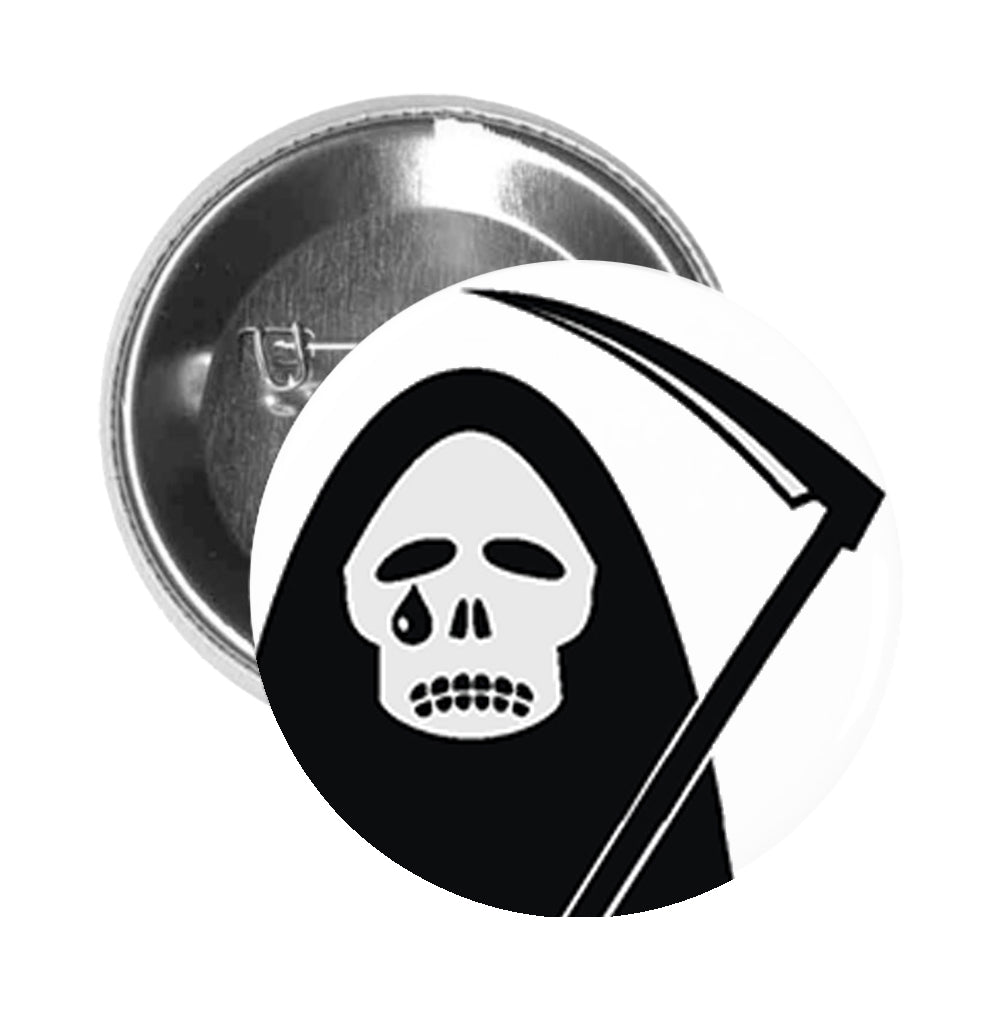 Round Pinback Button Pin Brooch Silly Funny Grim Reaper Selfie Emoji #9