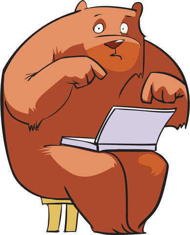 Silly Furry Brown Working Bear with Laptop Vinyl Decal Sticker