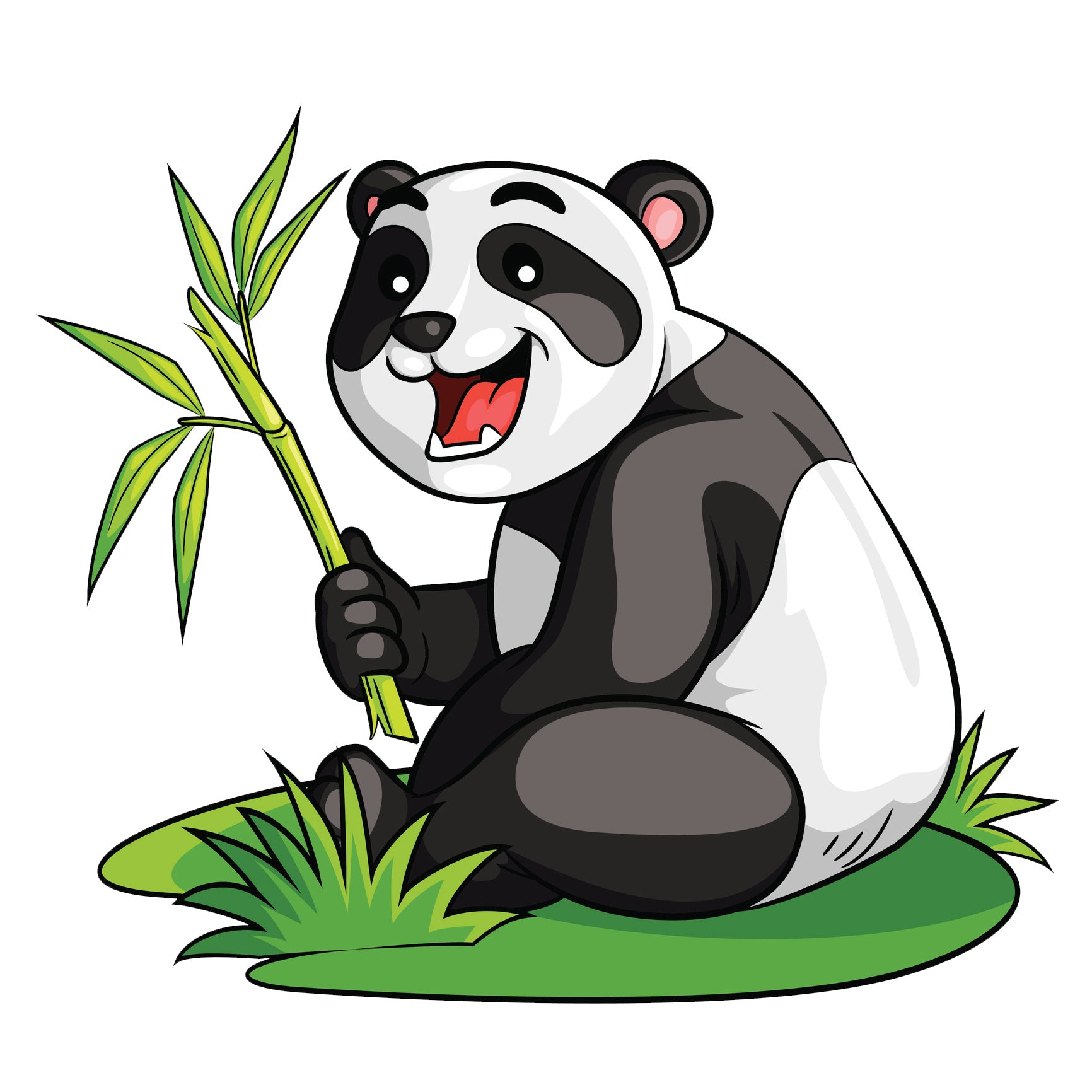 Silly Happy Panda Bear with Bamboo Vinyl Decal Sticker