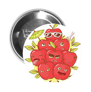 Round Pinback Button Pin Brooch Silly  Kitchen Apple Pile Cartoon Emoji Pile
