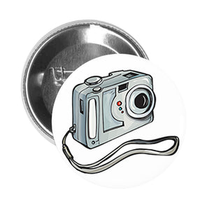 Round Pinback Button Pin Brooch Simple 90's Point and Shoot Cartoon Camera Art