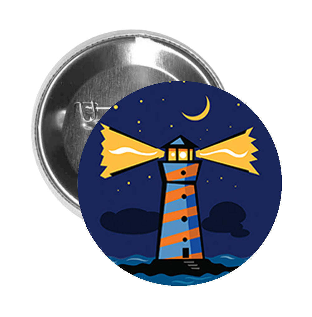 Round Pinback Button Pin Brooch Simple Abstract Geometric Lighthouse Moonlight Cartoon