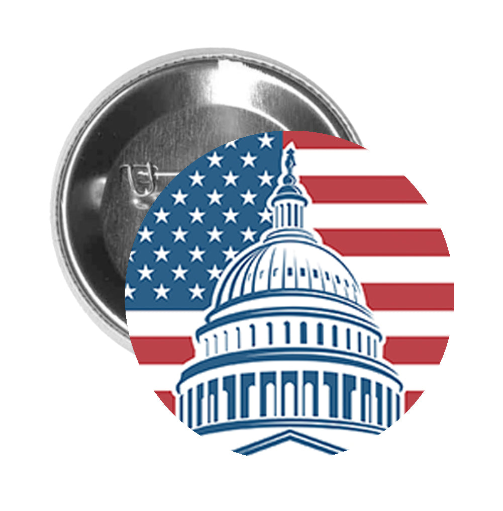 Round Pinback Button Pin Brooch Simple American Capitol Building Cartoon Icon