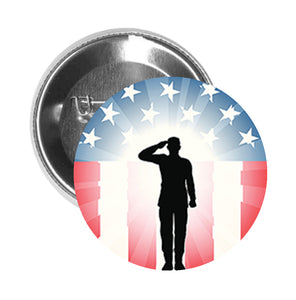 Round Pinback Button Pin Brooch Simple American Flag Military Man Salute Silhouette Icon