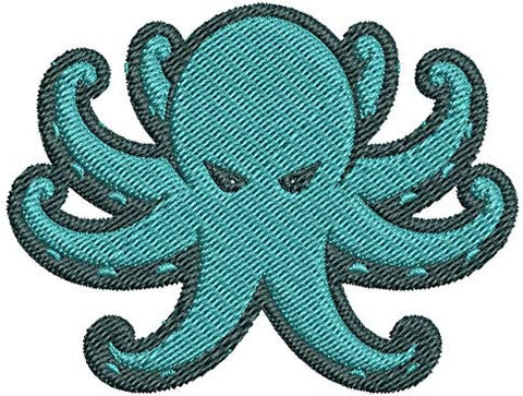 Iron on / Sew On Patch Applique Simple Angry Teal Octopus Cartoon Emoji Embroidered Design