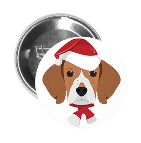Round Pinback Button Pin Brooch Simple Cute Holiday Christmas Theme Pure Breed Puppy Dog Cartoon Emoji - Beagle