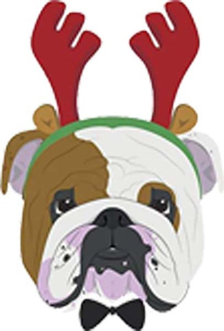 Simple Cute Holiday Christmas Theme Pure Breed Puppy Dog Cartoon Emoji - Bulldog Vinyl Decal Sticker