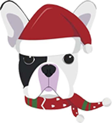 Simple Cute Holiday Christmas Theme Pure Breed Puppy Dog Cartoon Emoji - Frenchie French Bulldog Vinyl Decal Sticker