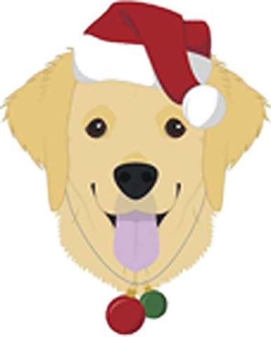 Simple Cute Holiday Christmas Theme Pure Breed Puppy Dog Cartoon Emoji - Golden Retriever Vinyl Decal Sticker