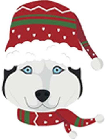 Simple Cute Holiday Christmas Theme Pure Breed Puppy Dog Cartoon Emoji - Husky Vinyl Decal Sticker