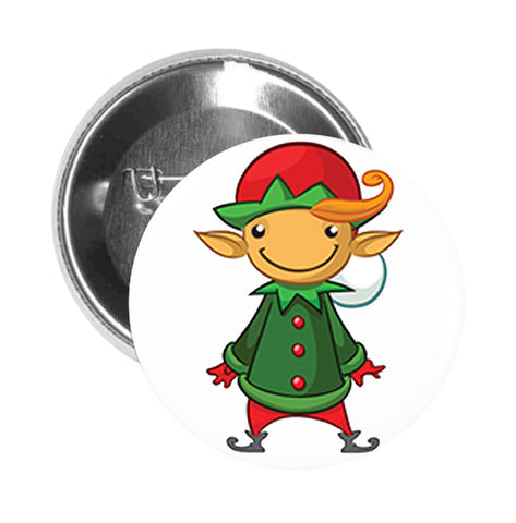 Round Pinback Button Pin Brooch Simple Cute Kids  Holiday Christmas Character Cartoon - Santa's Elf